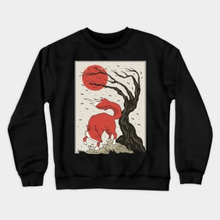 Fox Red Sun Foxes Japanese Style Art Painting Crewneck Sweatshirt